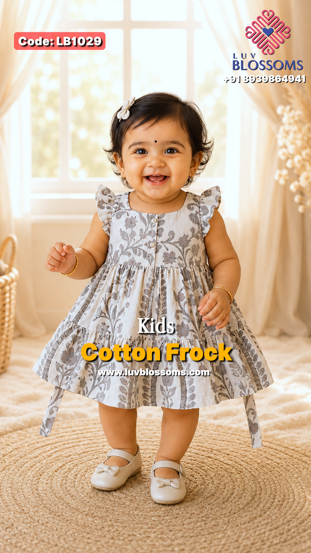 LB1029 Kids Premium Cotton Frock CREAM
