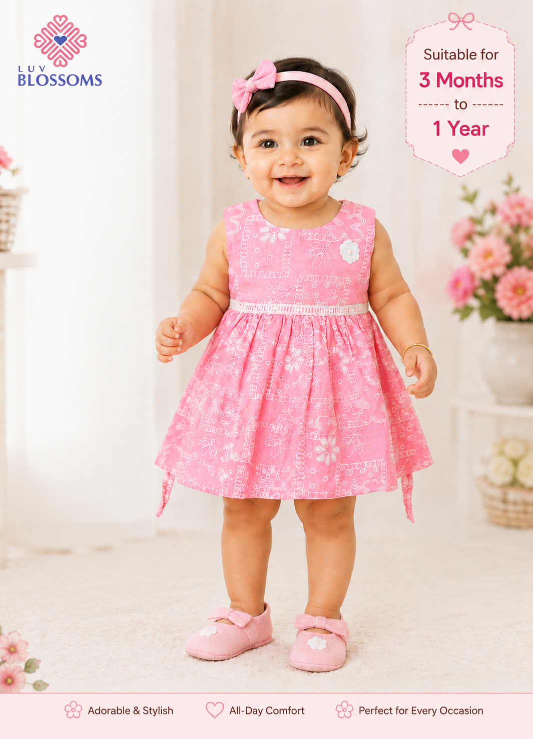 LB1029 Kids Premium Cotton Frock BABY PINK
