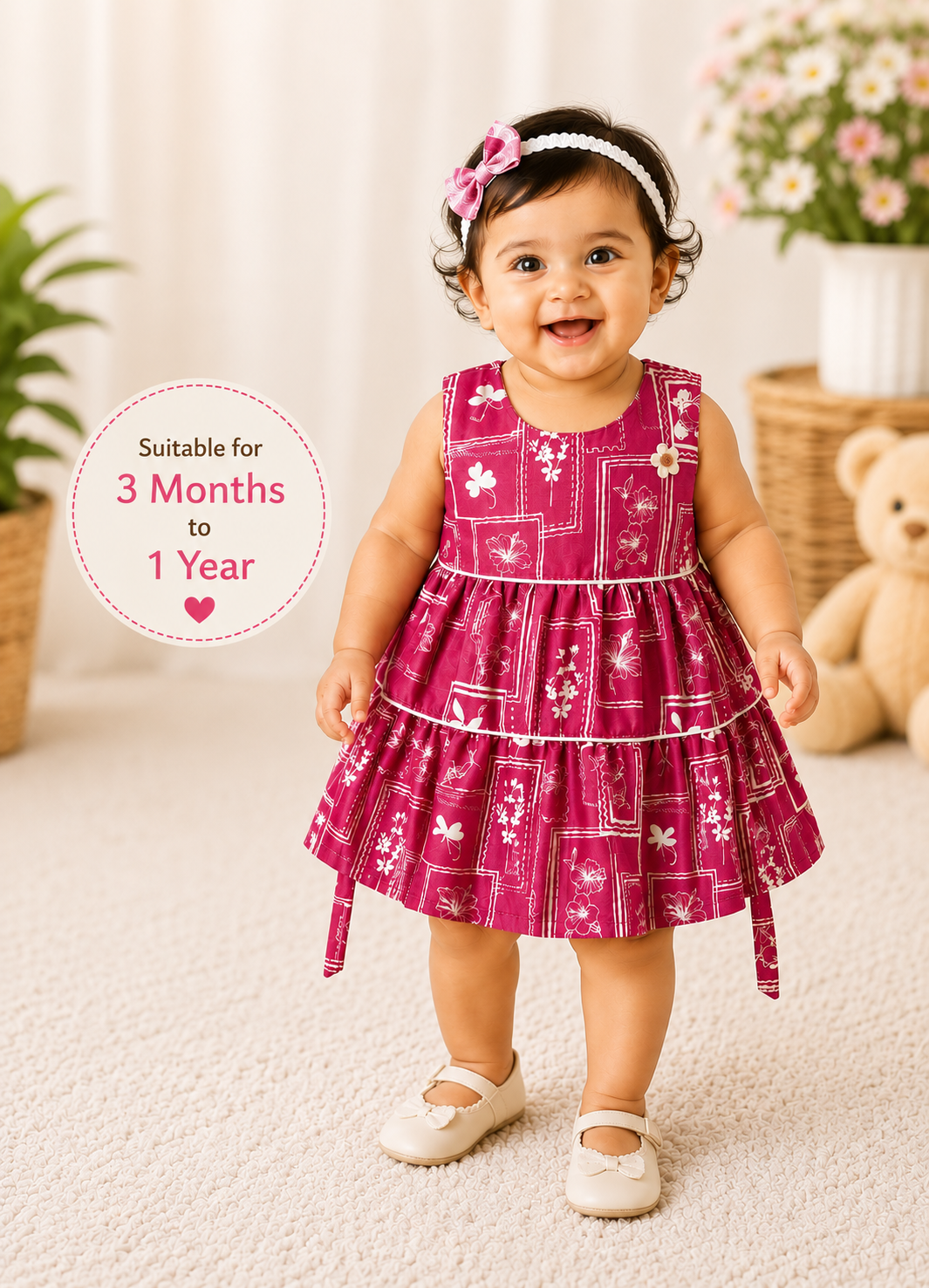 LB1029 Kids Shine Cotton Printed Layer Frock ONION PINK