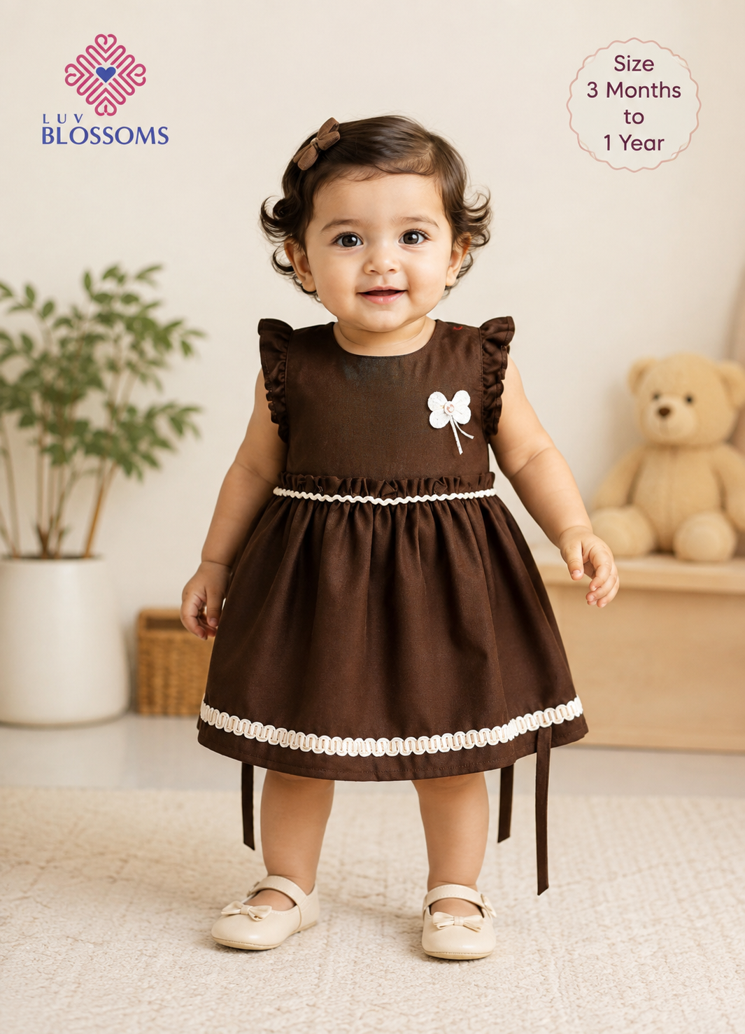 LB1029 Kids Premium Cotton Frock DARK BROWN