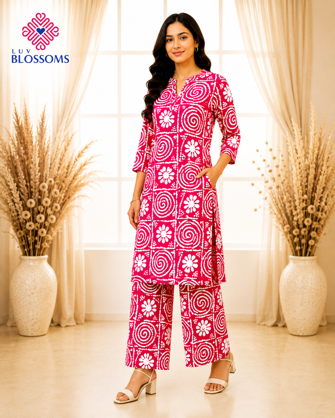 LB1033 Premium Rayon Co-Ord Set with Palazzo Pant RANI PINK