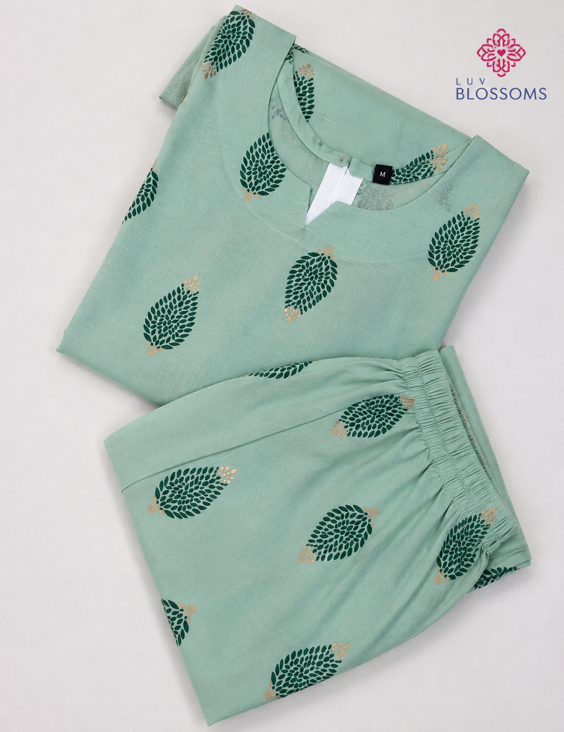 LB1017 Premium Kids Rayon Floral Printed Co-Ord Set PISTA GREEN