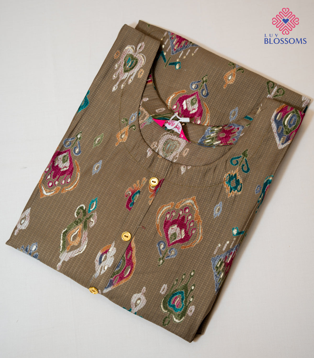 LB1037 Premium Berlin Printed Ladies Kurthi OLIVE GREEN