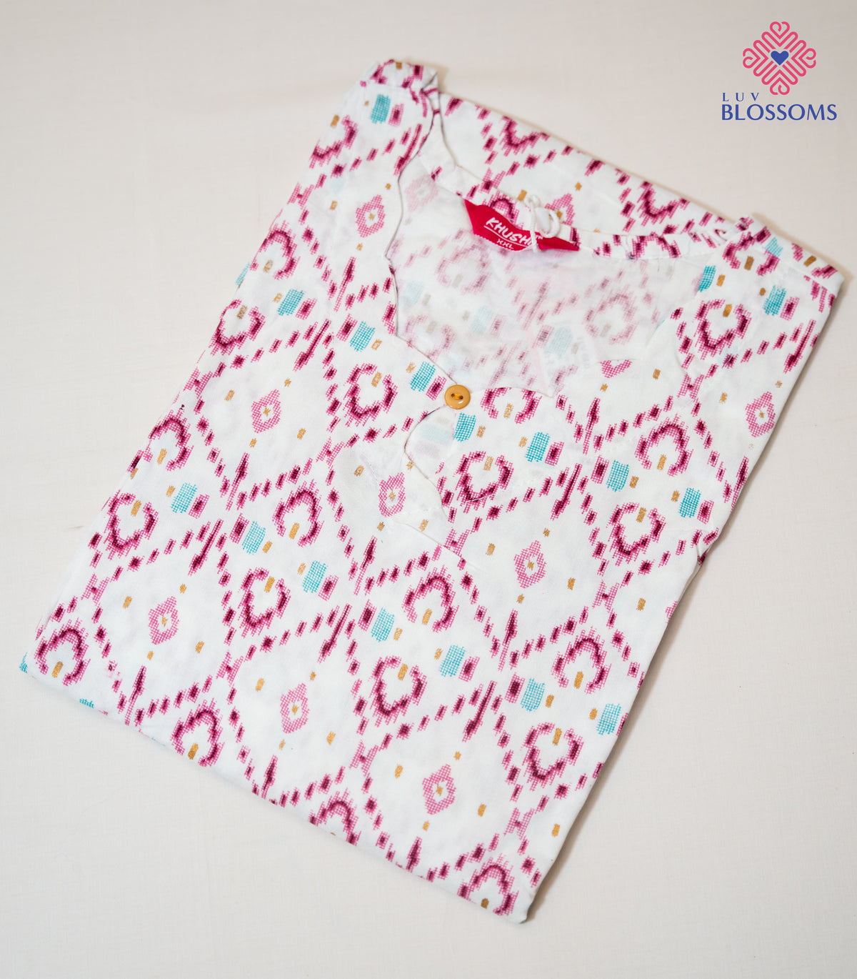 LB1037 Premium Rayon Printed Ladies Kurthi WHITE