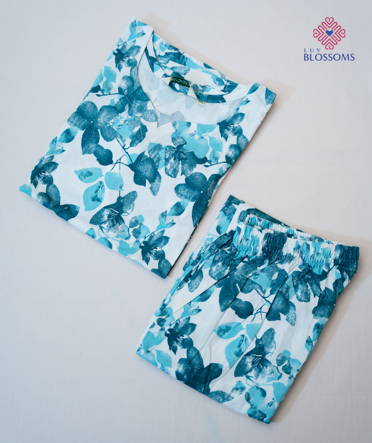 LB1033 Premium Rayon Co-Ord Set with Palazzo Pant WHITE AND TEAL BLUE