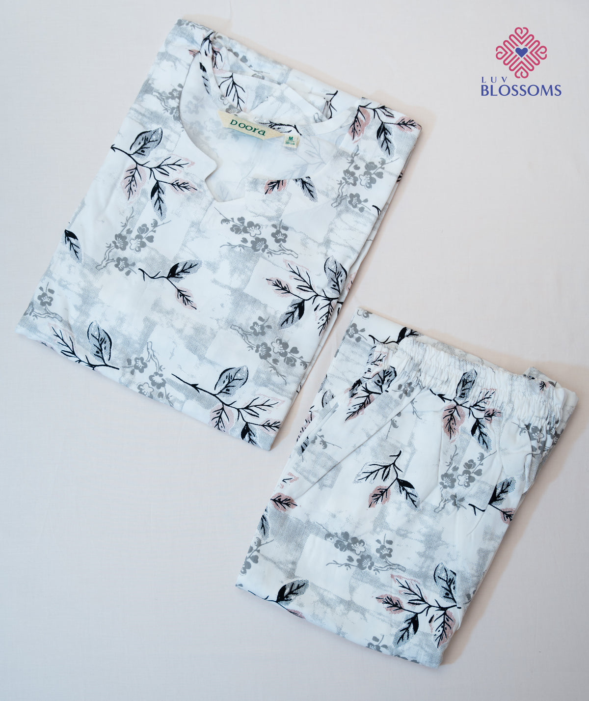 LB1033 Premium Rayon Co-Ord Set with Palazzo Pant WHITE AND GREY FLORAL