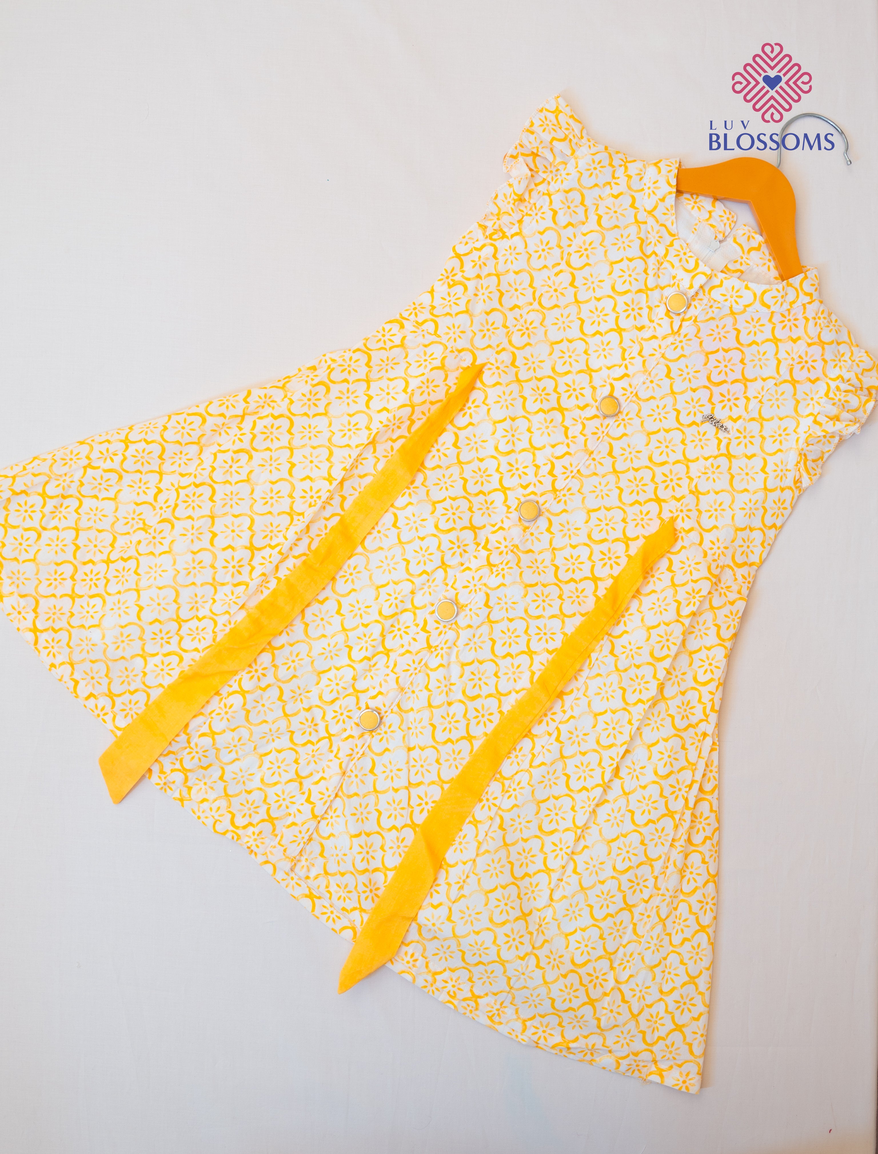 LB1030 Kids Premium Cotton Frock WHITE & YELLOW