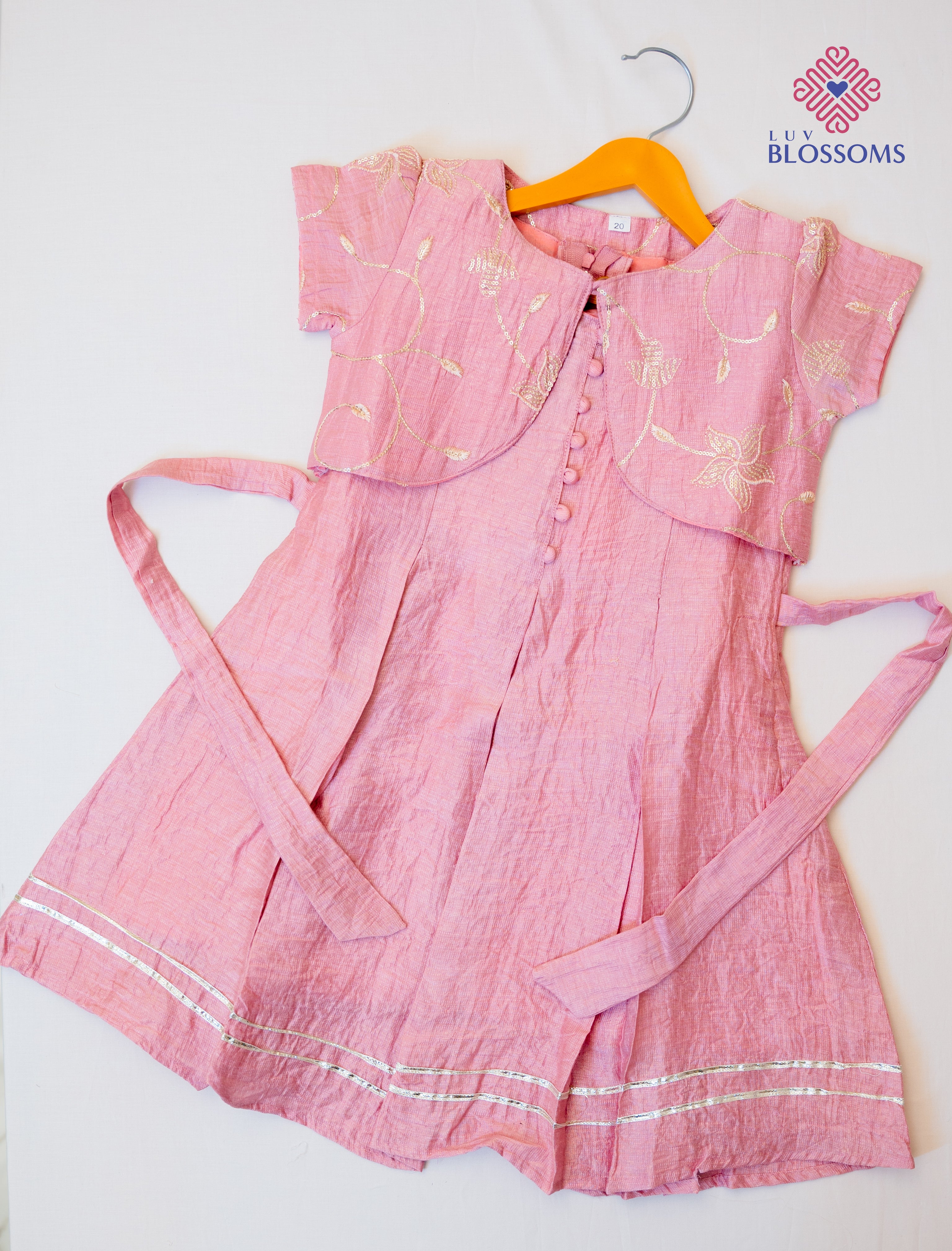 LB1030 Kids Premium Linen Look Cotton Blend Frock BABY PINK