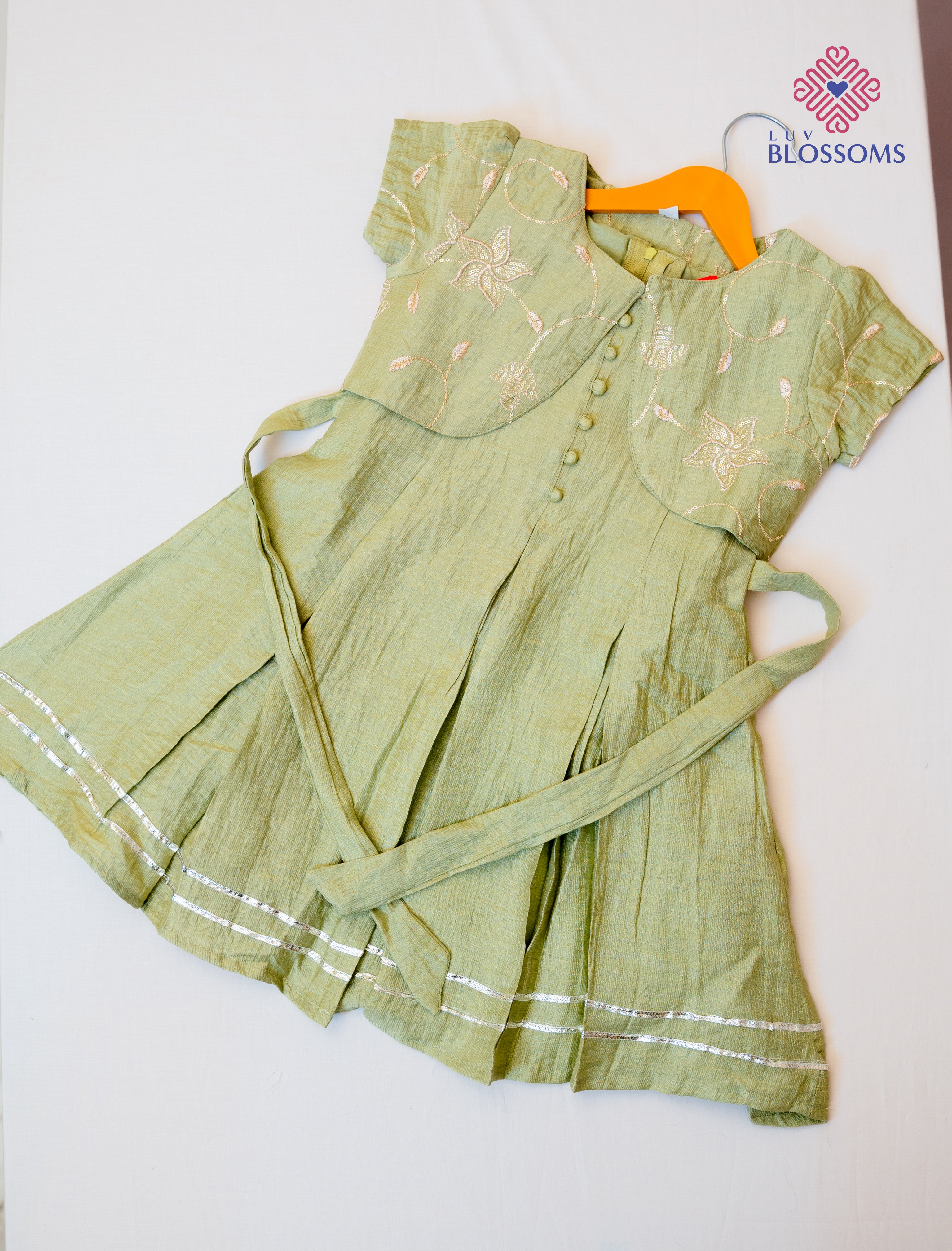 LB1030 Kids Premium Linen Look Cotton Blend Frock PISTA GREEN