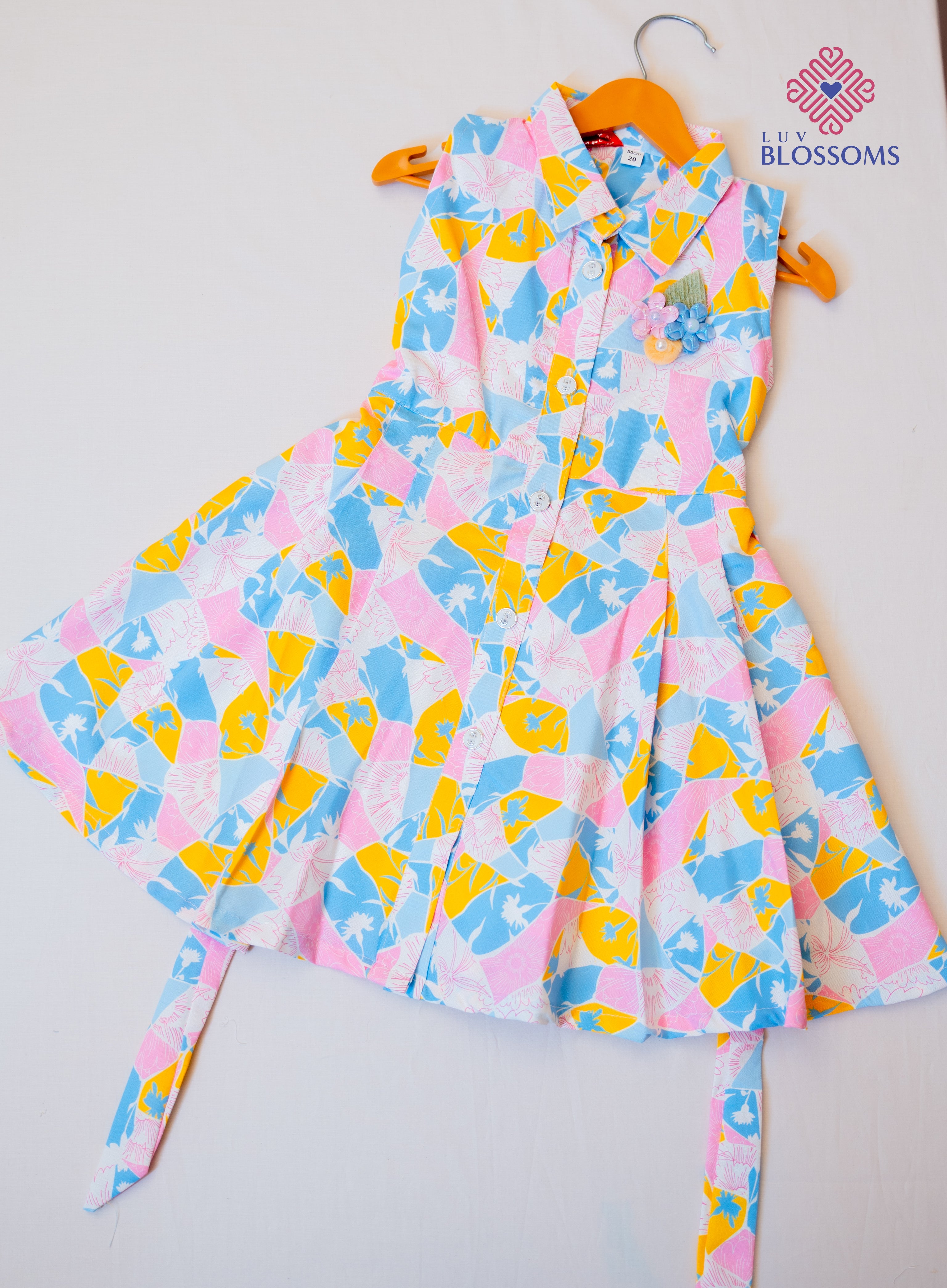 LB1030 Kids Premium Cotton Frock PINK & MULTI COLOUR