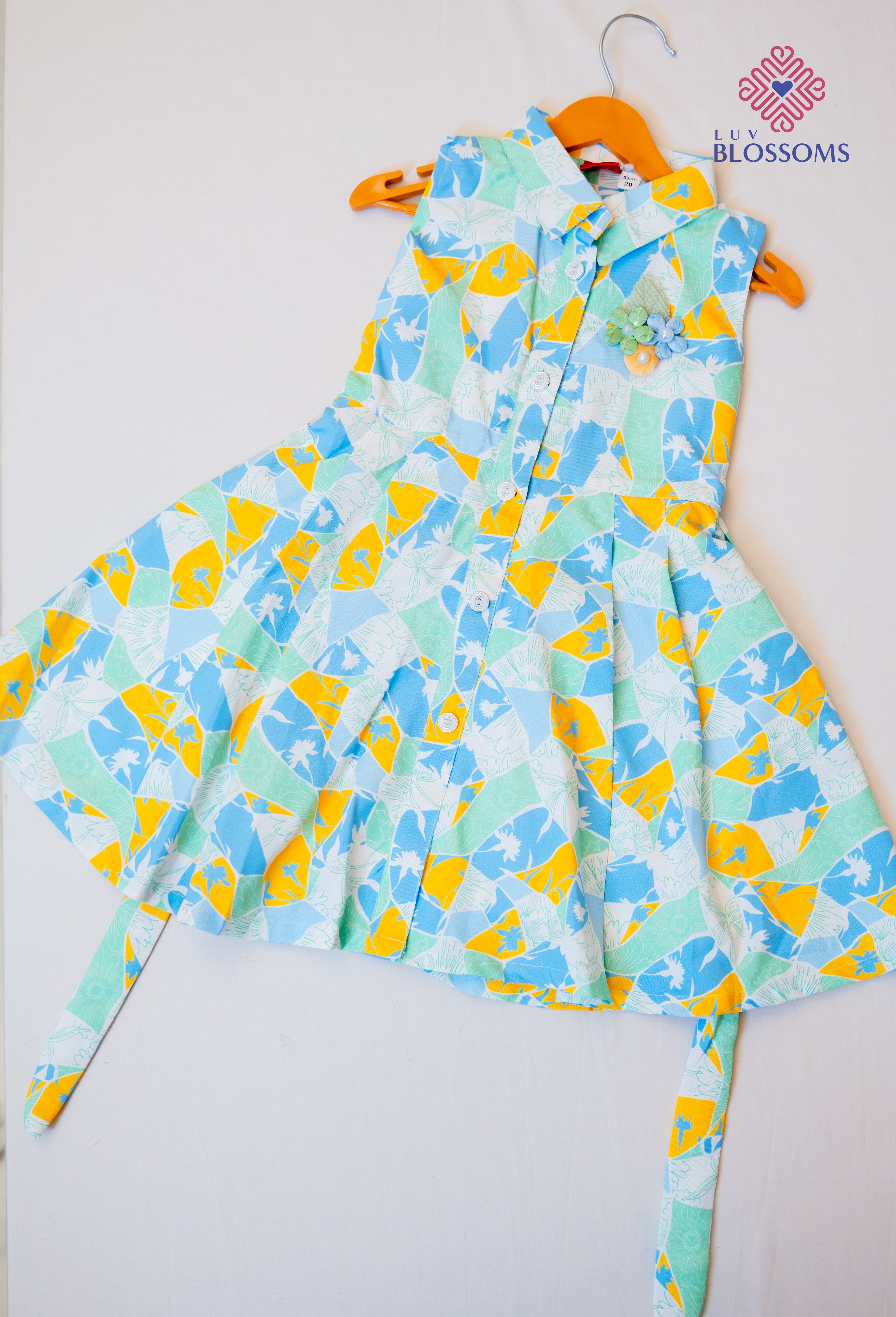 LB1030 Kids Premium Cotton Frock LIGHT GREEN & MULTI COLOUR