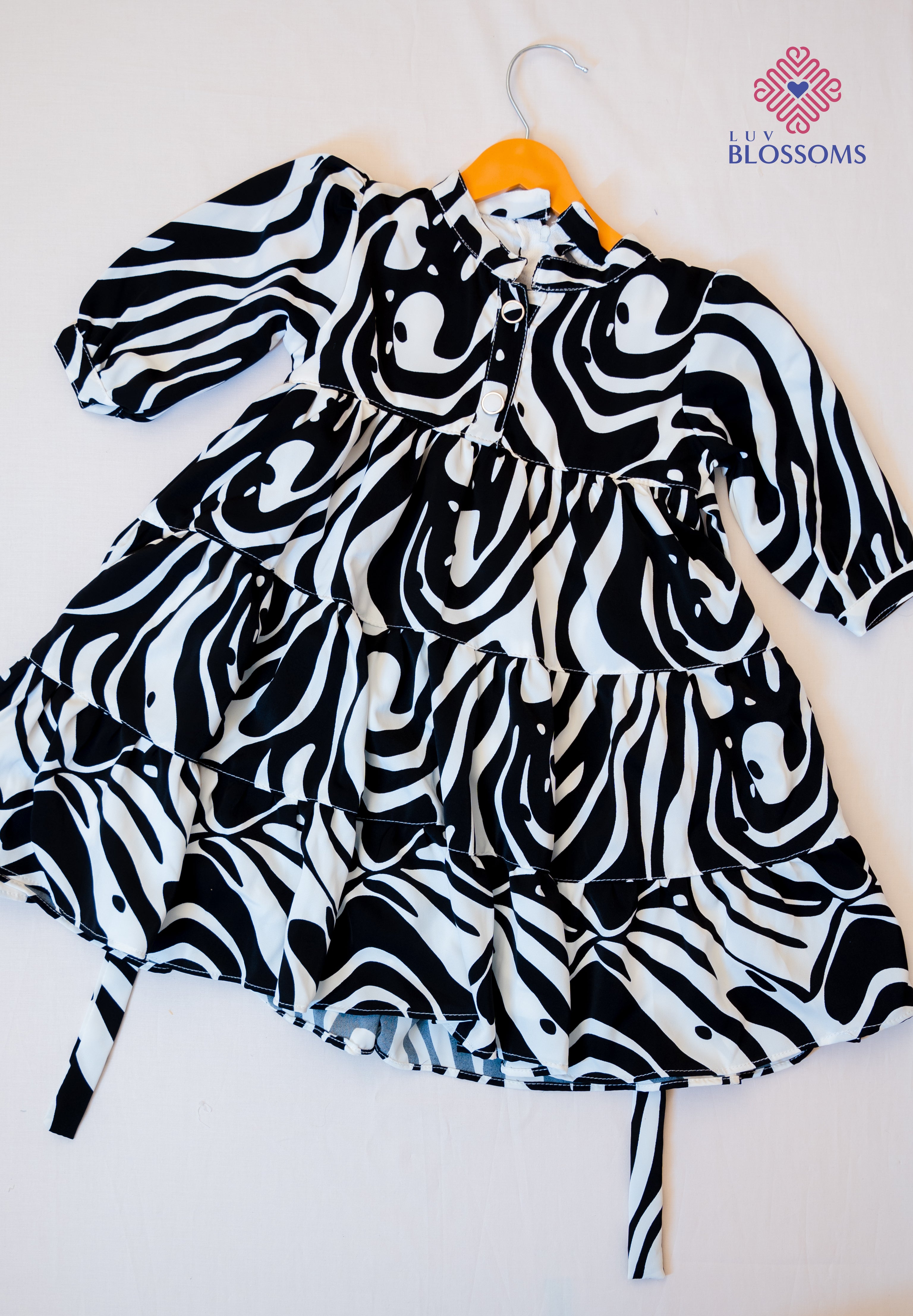 LB1030 Kids Premium Soft Crepe Frock BLACK & WHITE