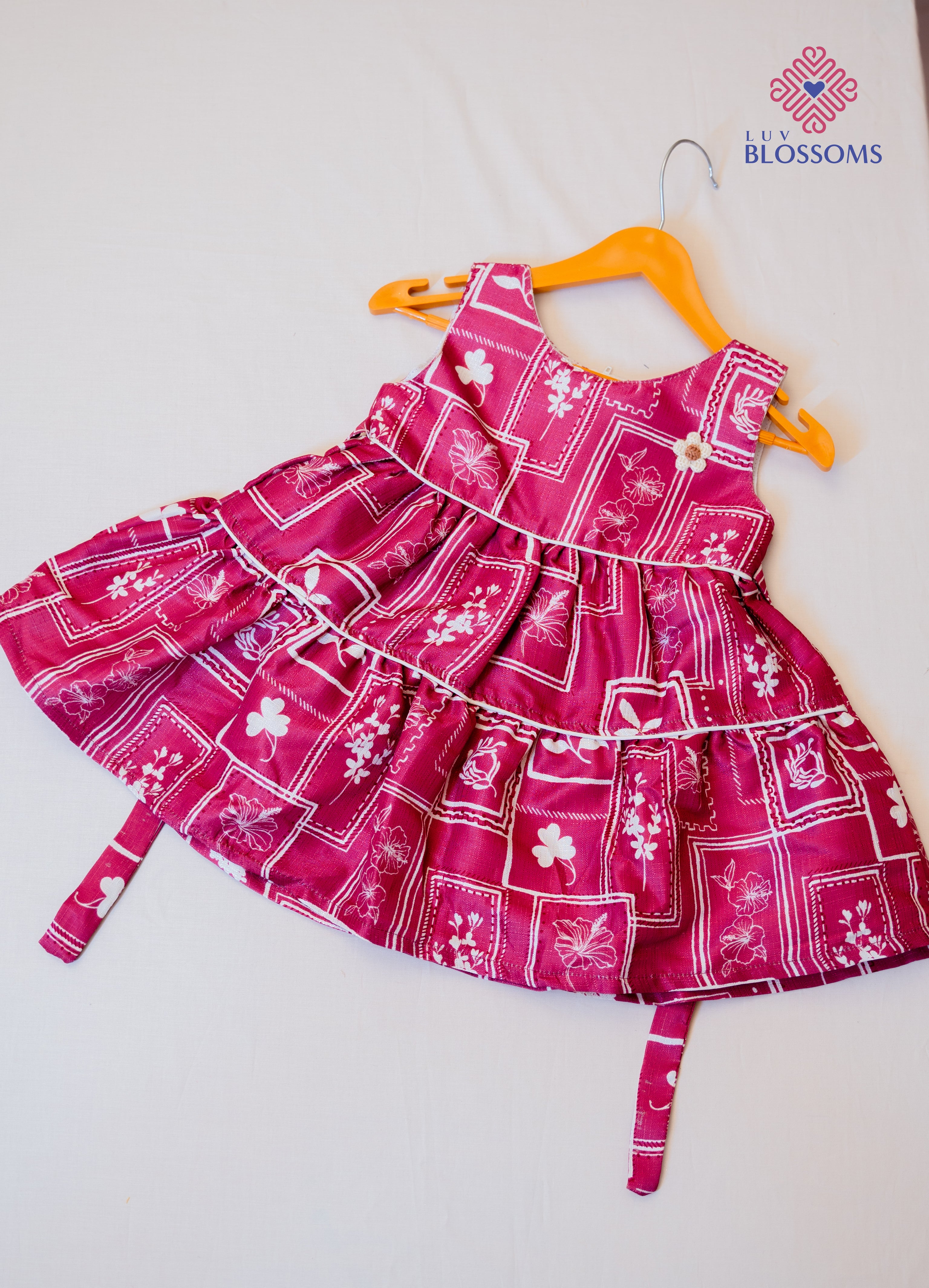 LB1029 Kids Shine Cotton Printed Layer Frock ONION PINK