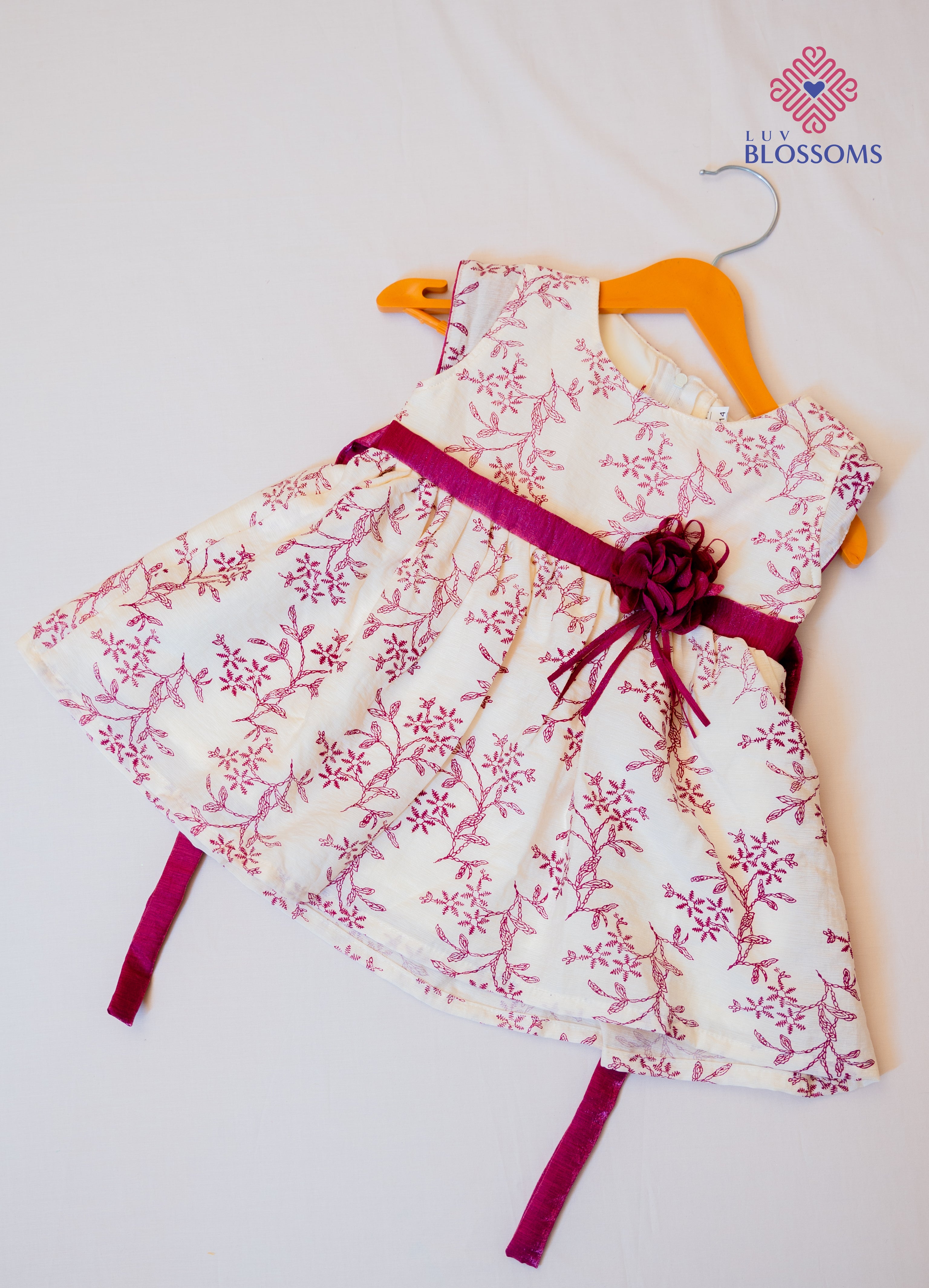 LB1029 Kids Premium Cotton Frock OFF WHITE & MAGENTA