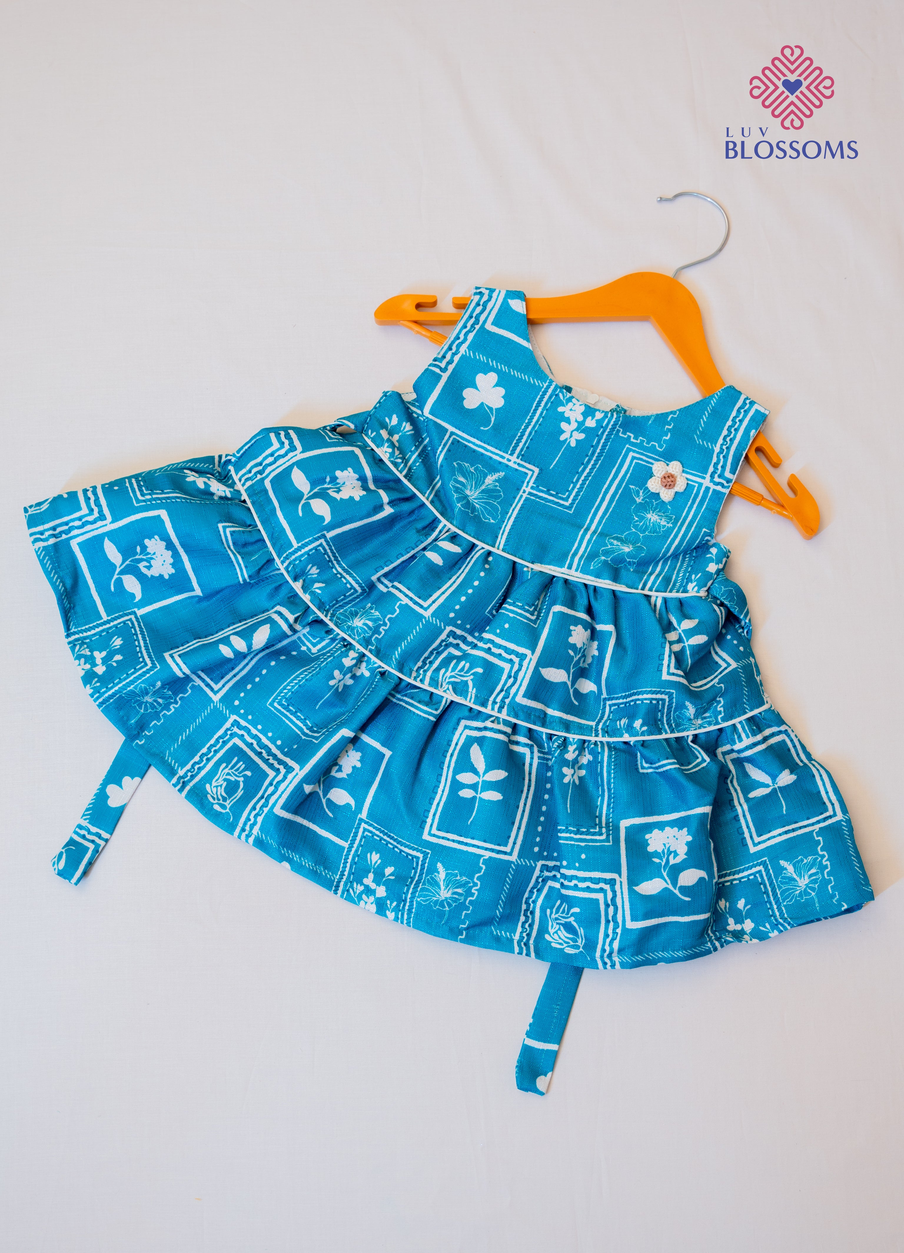 LB1029 Kids Shine Cotton Printed Layer Frock RAMA GREEN