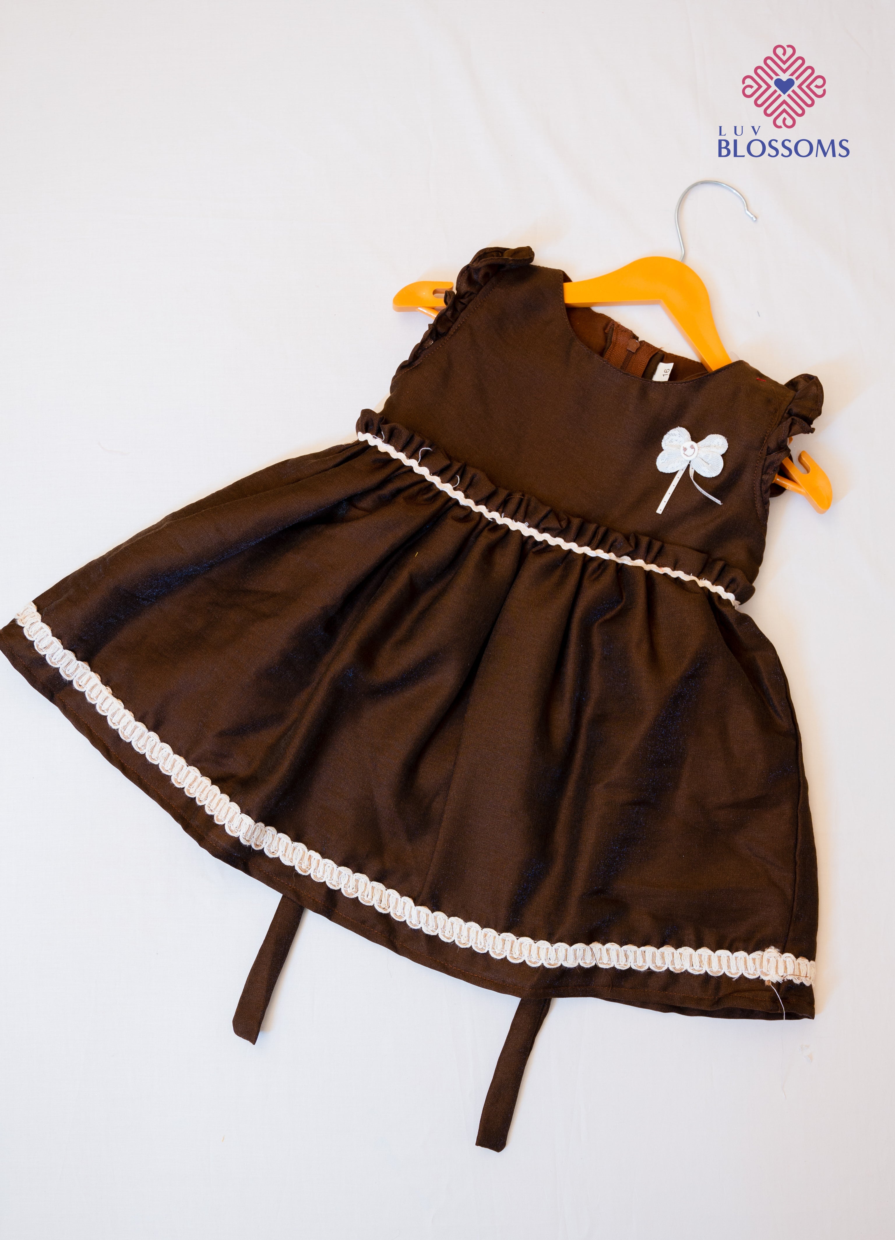LB1029 Kids Premium Cotton Frock DARK BROWN