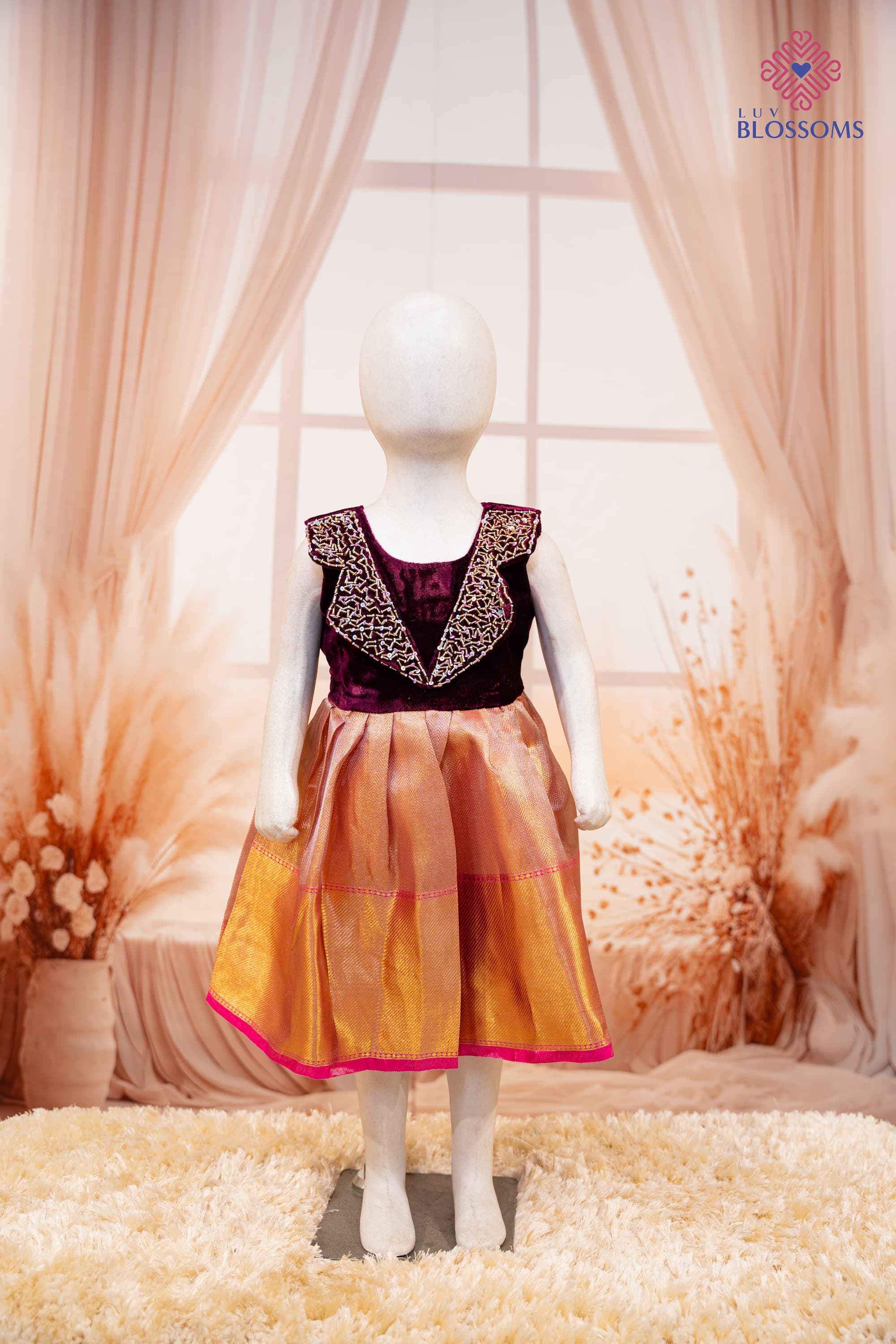LB1014 Fusion Pattu Frock With Velvet Top RUBY WINE