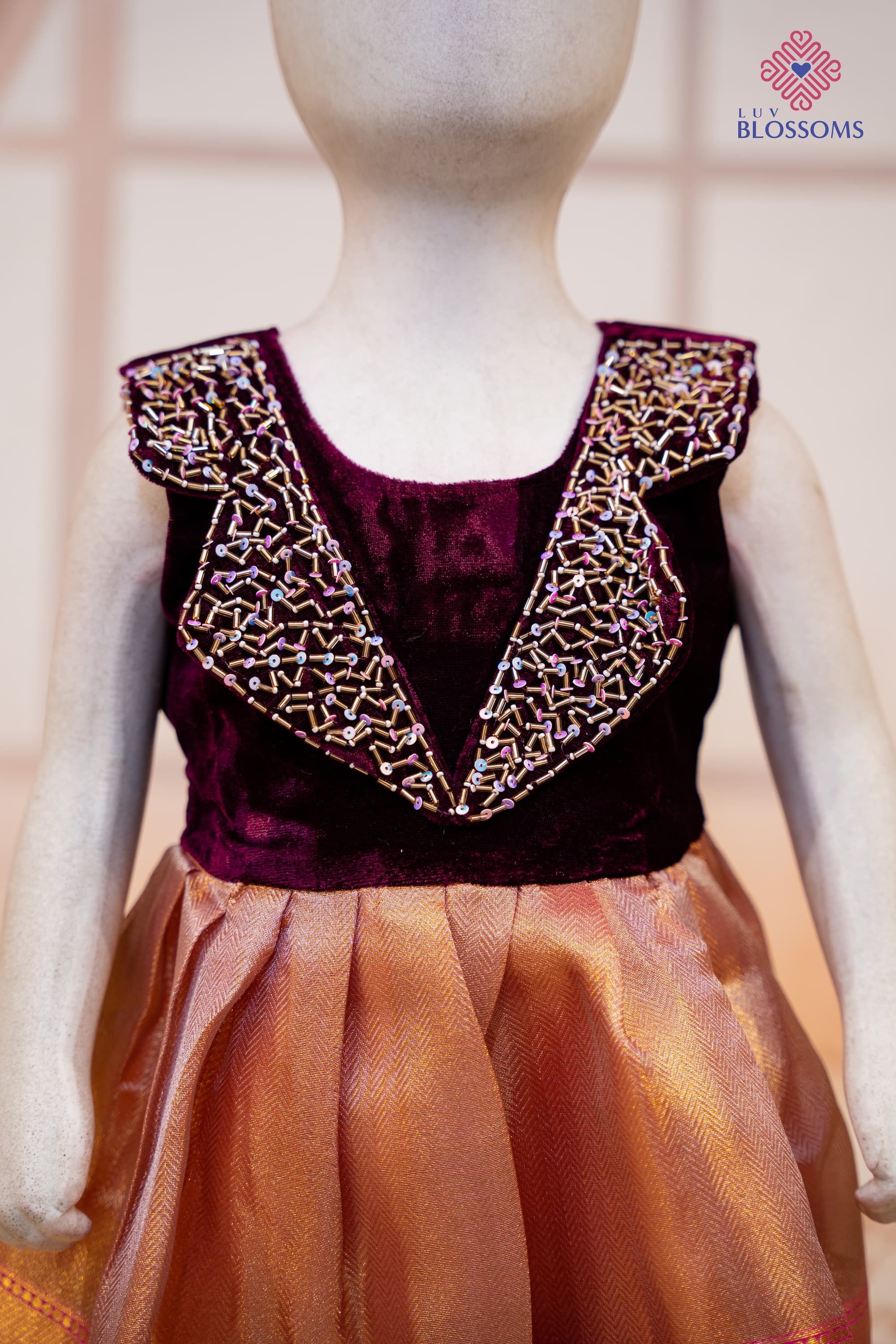 LB1014 Fusion Pattu Frock With Velvet Top RUBY WINE