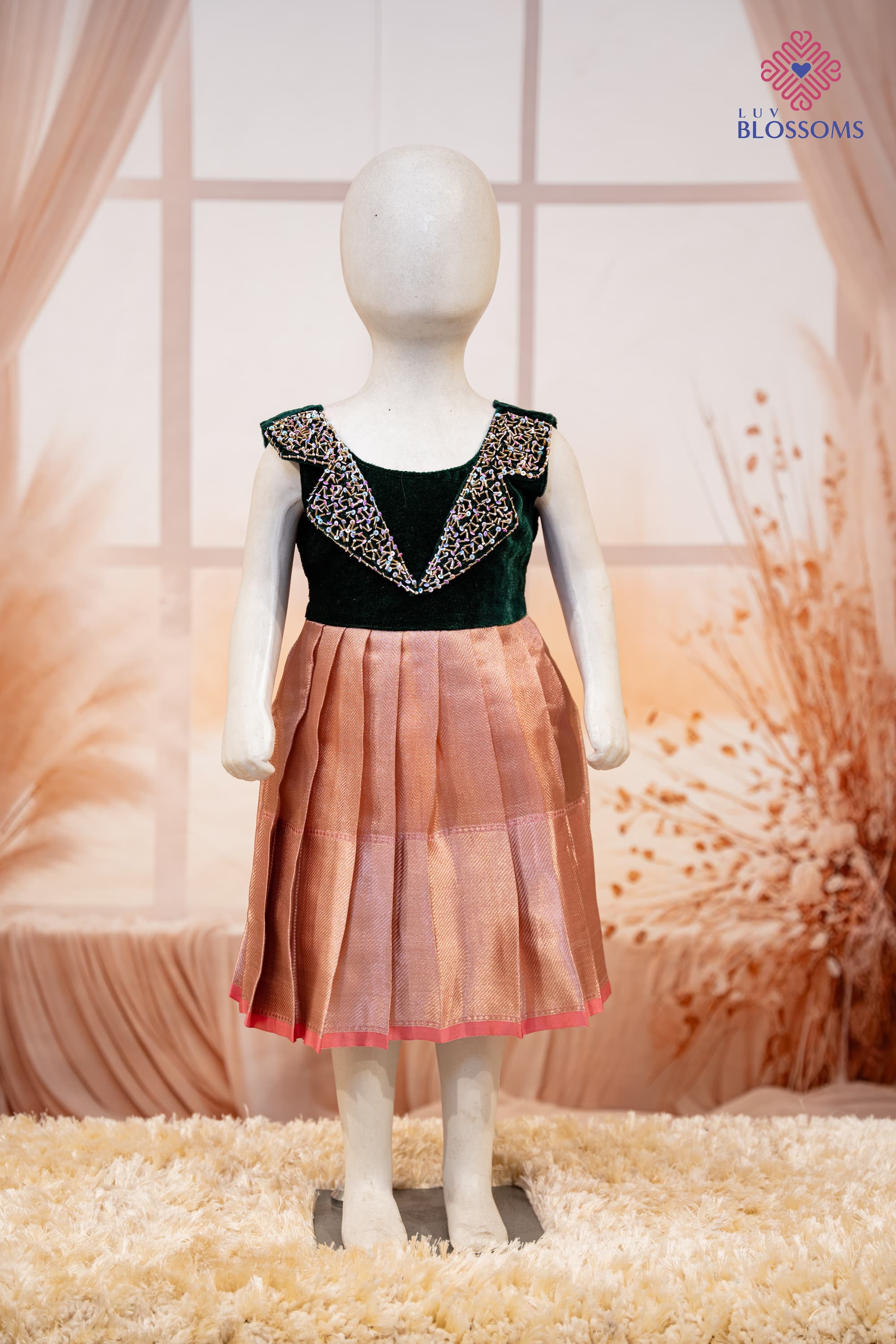 LB1014 Fusion Pattu Frock With Velvet Top EMERALD GREEN