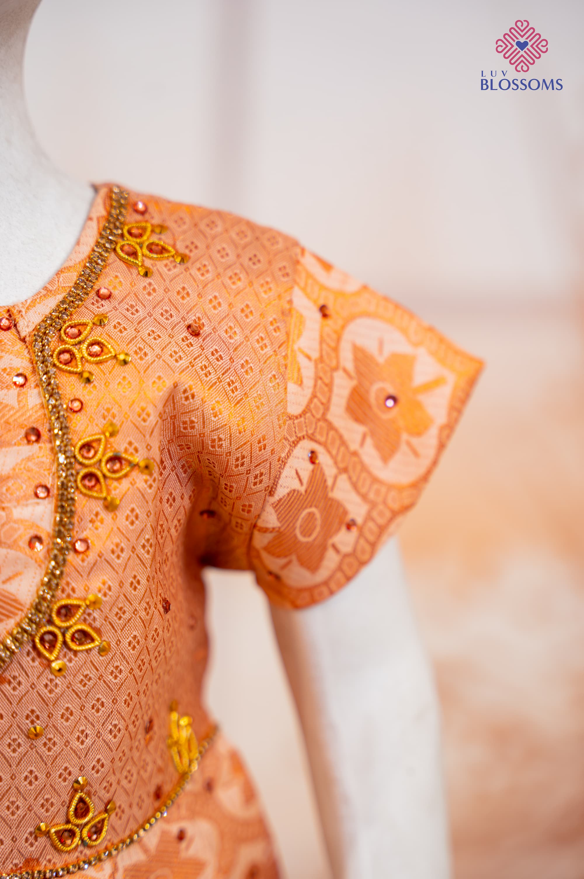 LB1014 Girls Premium Silk Party Wear Frock PEACH & ORANGE